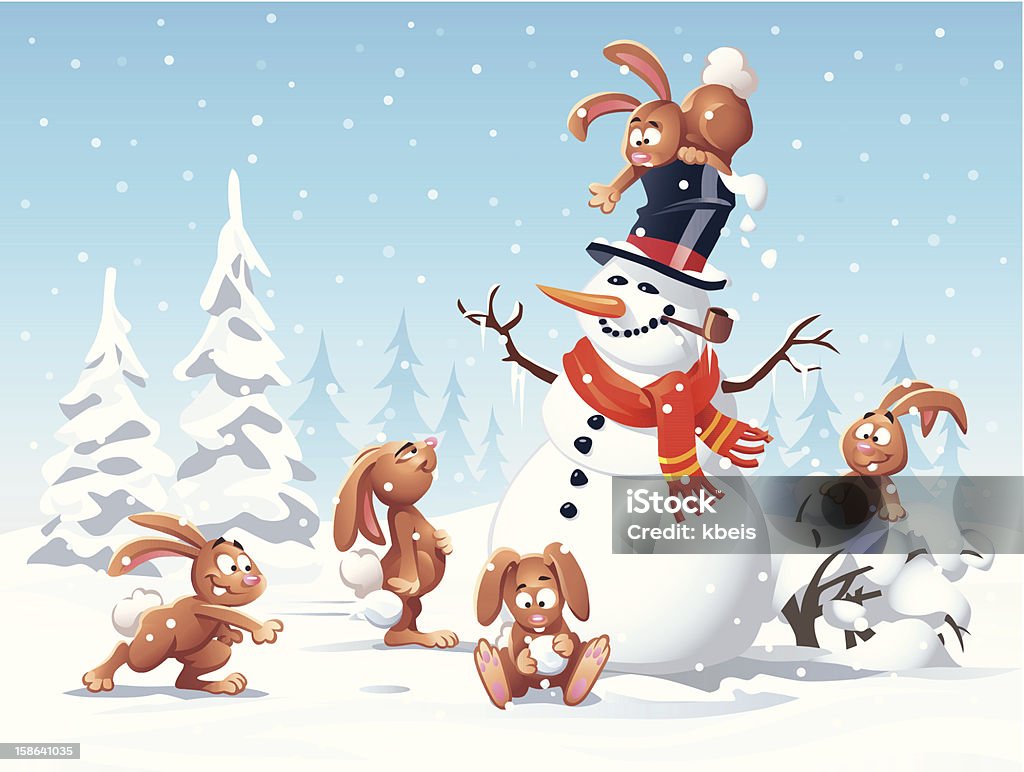 Snowman Rabbit Snowman And Bunnies Stock Illustration - Download Image Now - Winter ...