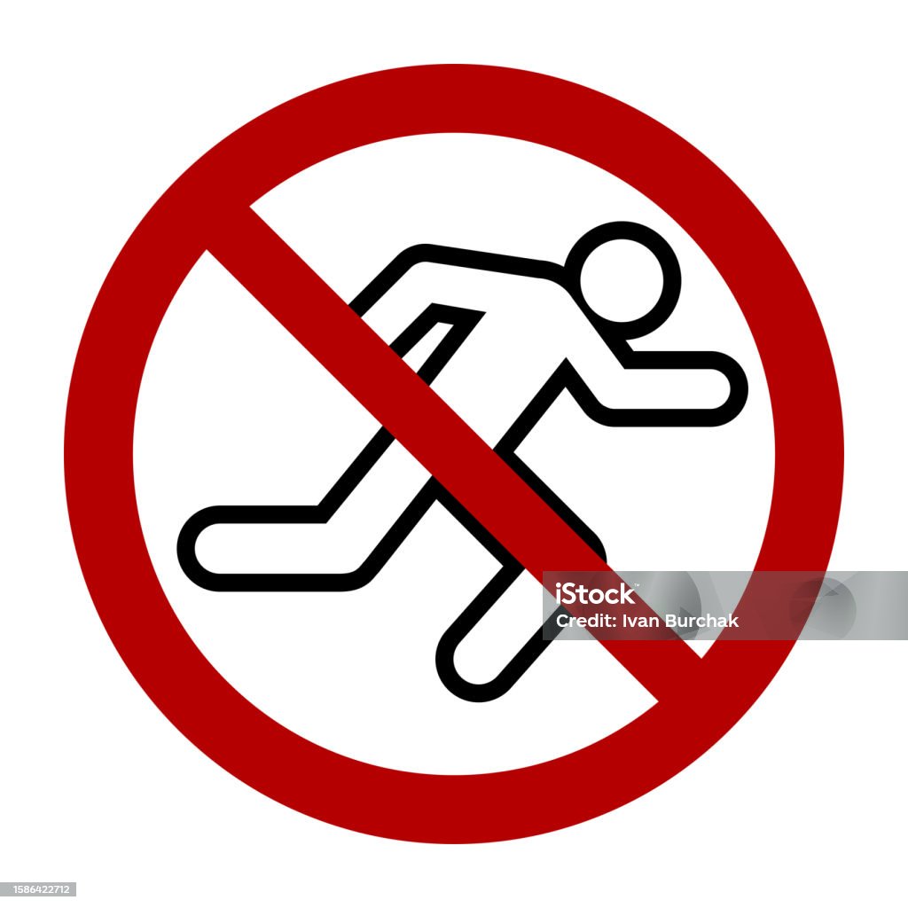 No Running In Library No Run Symbol Prohibition Sign Flat Vector Illustration Isolated On ...