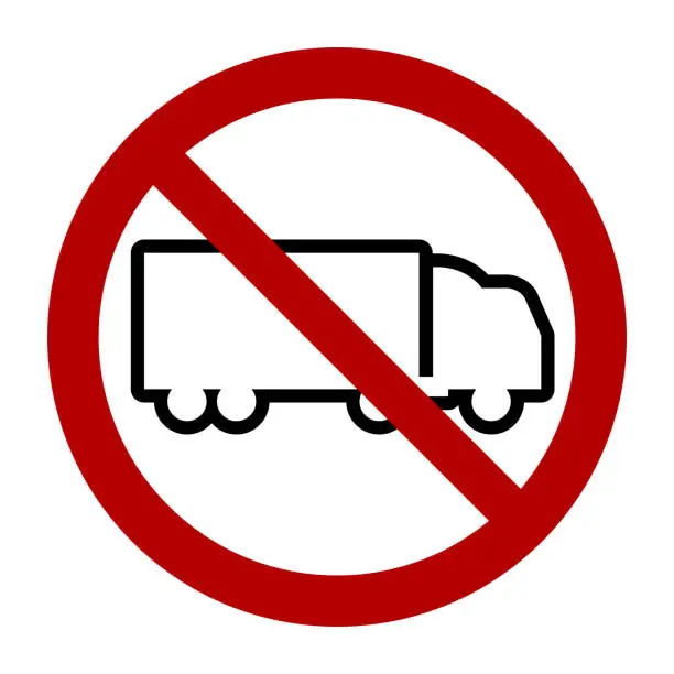 Vector illustration of No lorry trucks symbol, prohibition sign. Flat vector illustration isolated on white