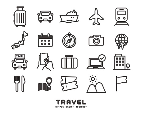 Vector illustration material of simple icons related to outings and trips / Inbound / Tourism