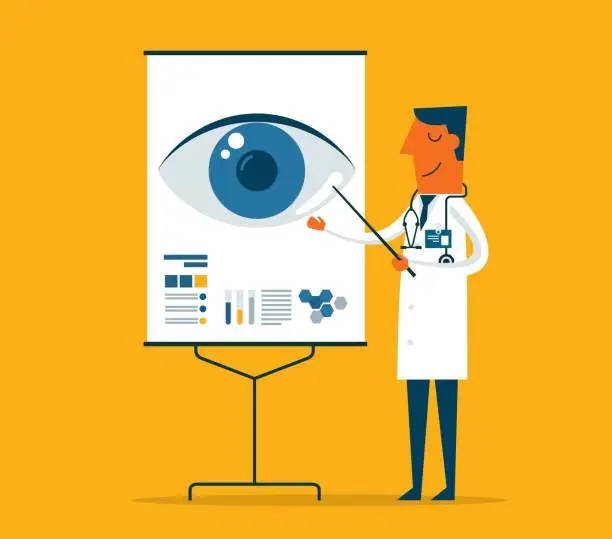 Vector illustration of Human Eye - Doctor gives a training lecture about anatomy