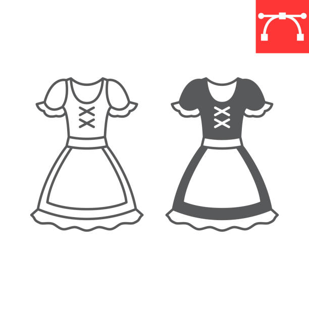 ilustrações de stock, clip art, desenhos animados e ícones de dirndl line and glyph icon - dirndl traditional clothing austria traditional culture