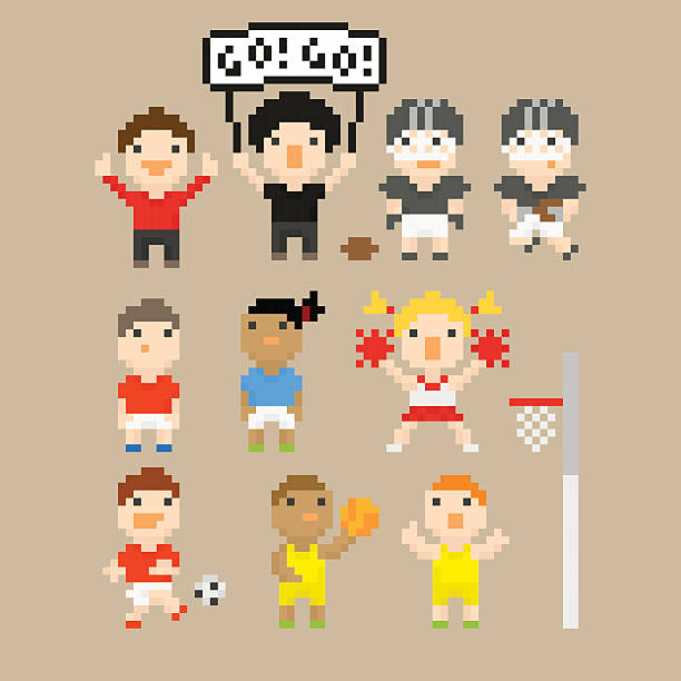 illustrations, cliparts, dessins animés et icônes de pixelart sports - throwing football men ball