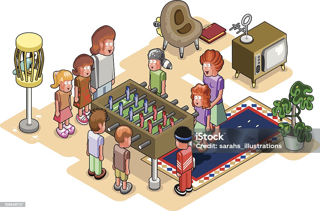 Família Jogando futebol de mesa na sala de estar (vector) - Royalty-free Família arte vetorial