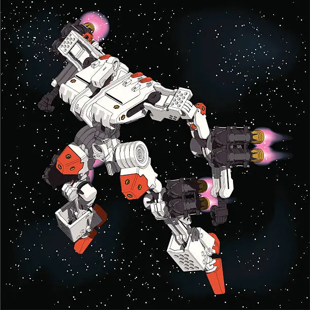 Vector illustration of Armored-Loader for space(high-maneuver-package)[front left overlook view]