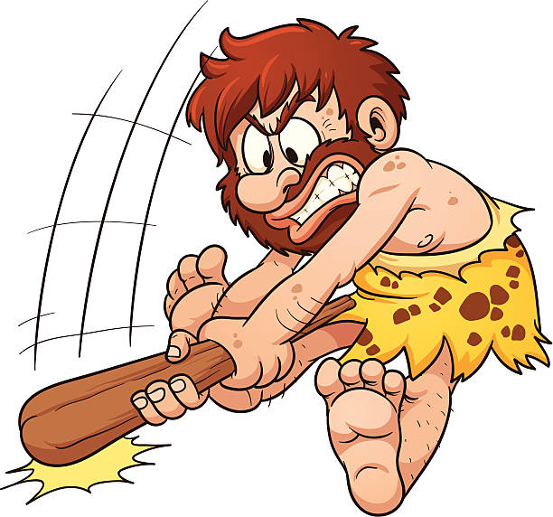 ilustraciones, imágenes clip art, dibujos animados e iconos de stock de angry caveman - garrote