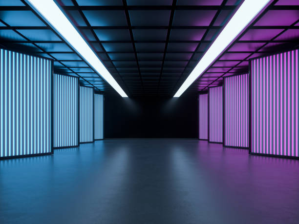 istock Abstract Futuristic Geometric Neon Light Background 1586599714