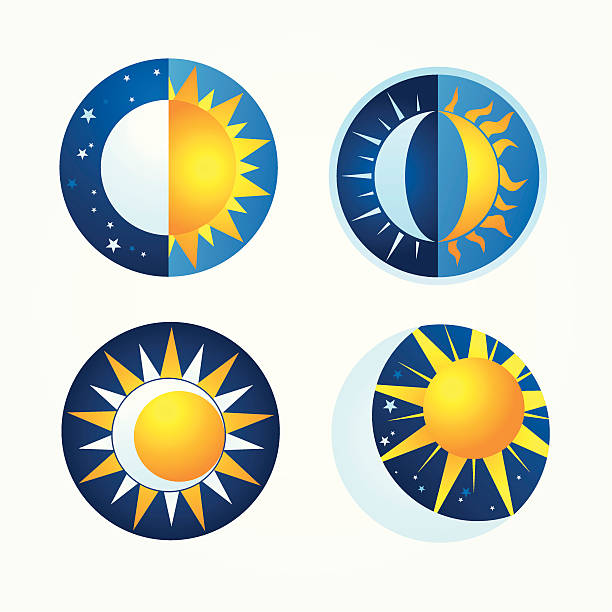 illustrazioni stock, clip art, cartoni animati e icone di tendenza di sole e luna - sequenza giorno e notte