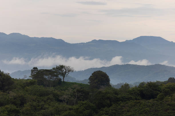 Aerial sunset view of the Sierra de Los Tuxtlas Mountains of Catemaco, Veracruz, Mexico.