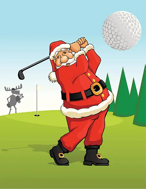 Vector illustration of Santa is golfing!