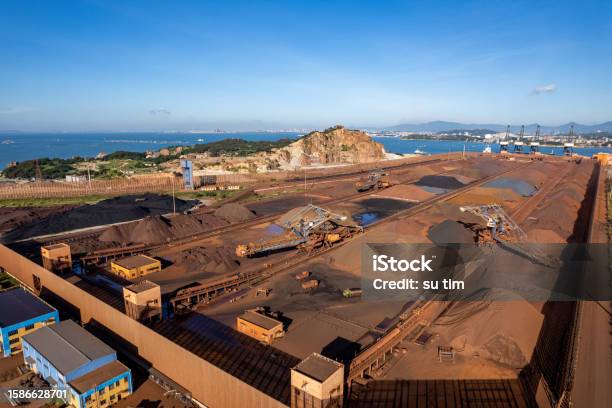 Aerial Photo Of A Port Filled With Mineral Materials Stock Photo - Download Image Now