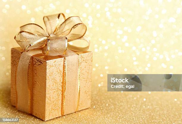 Christmas Gift Box Stock Photo - Download Image Now - Gold Colored, Christmas Present, Gift Box