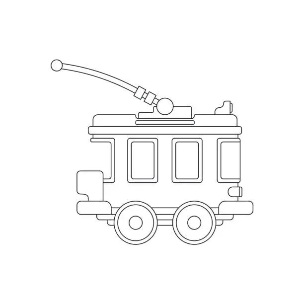 Vector illustration of Line vector icon with toys trolleybus. Engaging and interactive toys that spark creativity and imagination. Designed for kids. Encourage playtime and ignite the joy of discovery with popular toys.