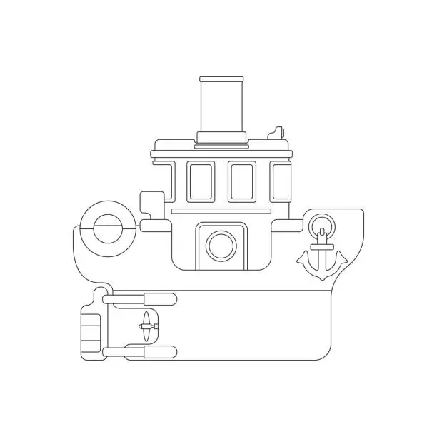 Vector illustration of Line vector icon with toy steamer ship. Engaging and interactive toys that spark creativity and imagination. Designed for kids. Encourage playtime and ignite the joy of discovery with children's toys.