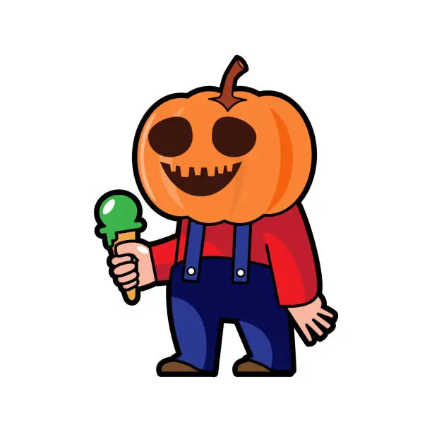 Vector illustration of Man with pumpkin head . Halloween cartoon characters . Vector .