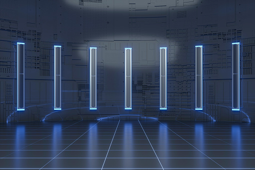 3D rendering of metal stage technology space