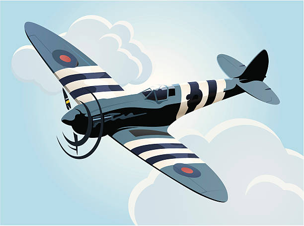 ilustraciones, imágenes clip art, dibujos animados e iconos de stock de spitfire avión - segunda guerra mundial