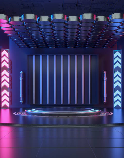 istock Abstract Futuristic Geometric Neon Light Background 1586691737