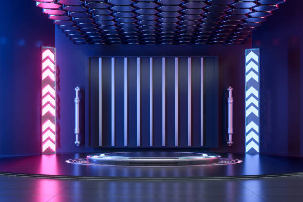 istock Abstract Futuristic Geometric Neon Light Background 1586691740