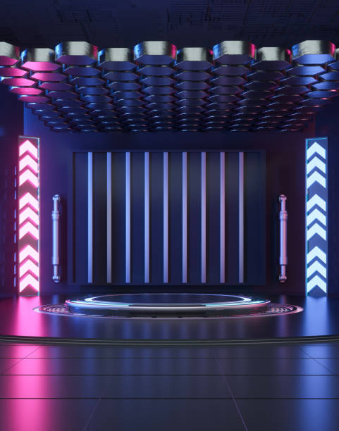 istock Abstract Futuristic Geometric Neon Light Background 1586691747