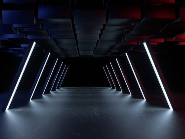 istock Abstract Futuristic Geometric Neon Light Background 1586693833