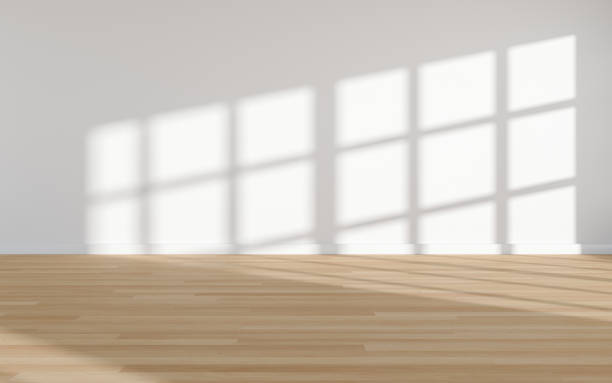 istock 3D rendering of white wood flooring, open and clean room 1586694878