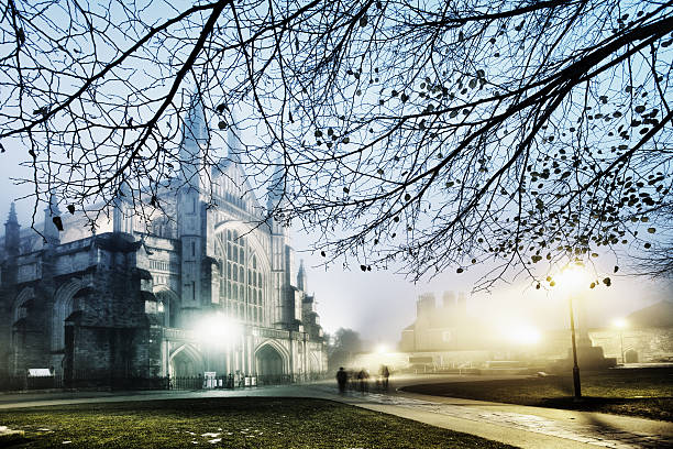A view of Winchester Cathedral on a winter's evening