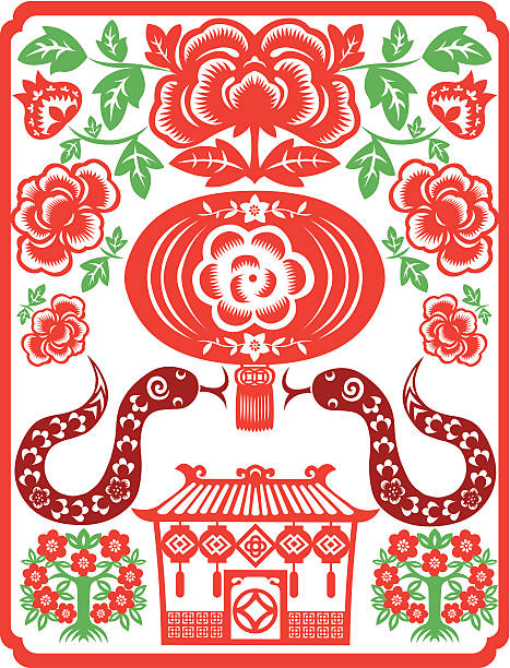 구정 뱀 - snake chinese new year chinese zodiac sign china stock illustrations