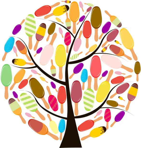 Vector illustration of Colorful popsicles vector illustration on tree