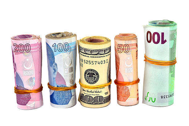 istock various Turkish Lira and dollar white background 158672869