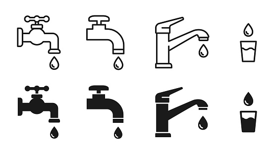 Water faucet, cute water kitchen vector illustration icon black and white material