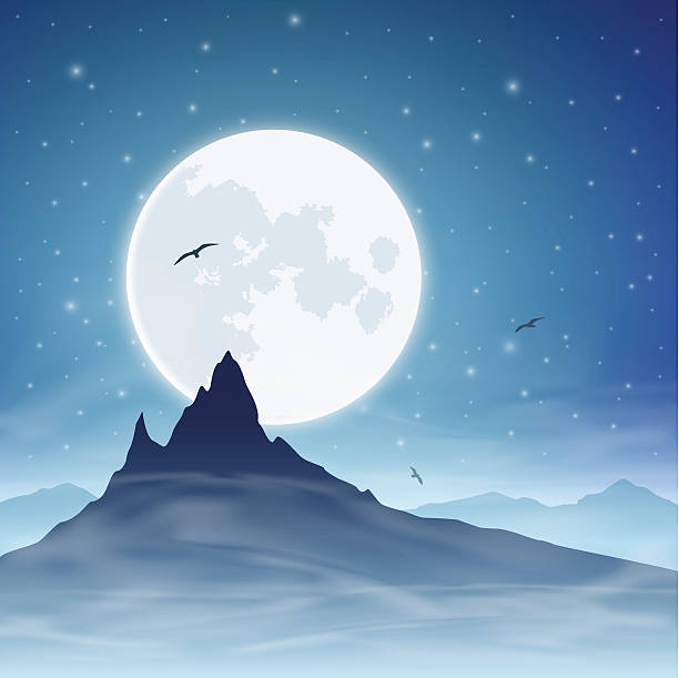 Mountain and Moon vector art illustration