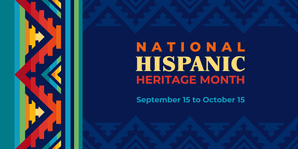 Hispanic heritage month illustration. Vector web banner, poster, card for social media, networks. Greeting with national Hispanic heritage month text, ornament on blue background with red color.