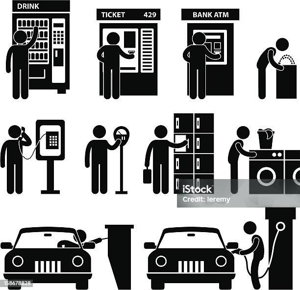 Man Using Public Machine Pictogram Stock Illustration - Download Image Now - Paying, Station, Parking Lot