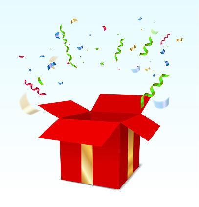 red gift box opening explosion design element