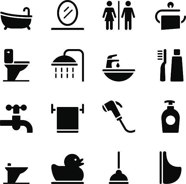 illustrazioni stock, clip art, cartoni animati e icone di tendenza di icone di bagno - doccia