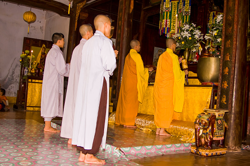 Ho-Chi-Minh,Vietnam, Asia- August 20,2023:Monks,Mausoleum of Tu Duc, Hue, Vietnam, Asia