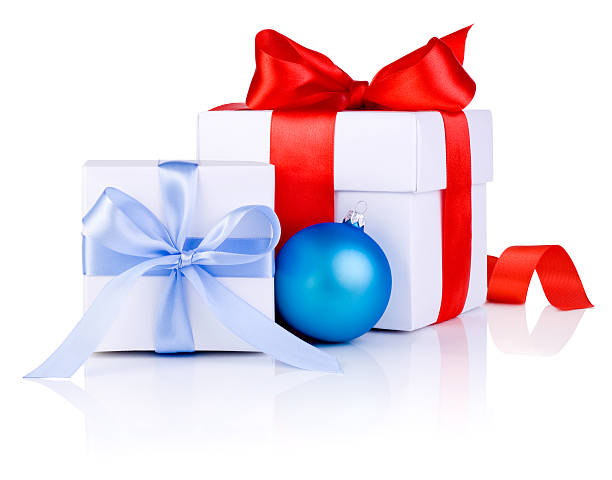 istock Two White boxs tied with a satin ribbon bow Isolated 158681310
