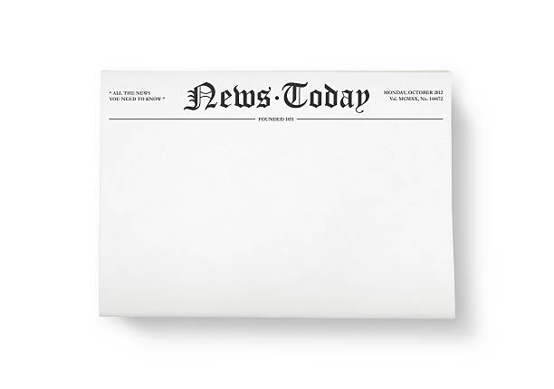 News today with blank space A stack of newspapers with headline "News Today" and blank space for information. Top view shot. Isolated on white. front page stock pictures, royalty-free photos & images