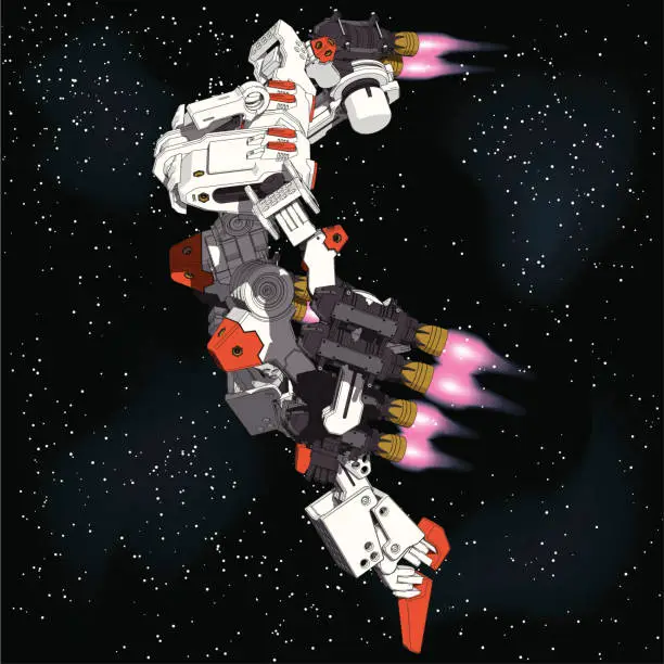 Vector illustration of Armored-Loader for space(high-maneuver-package)[left overlook view]