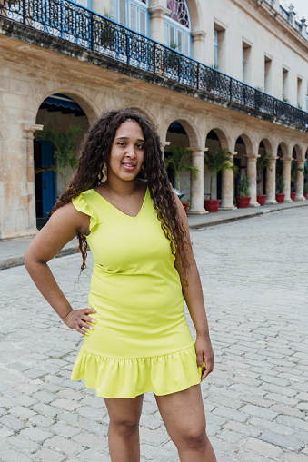 portrait of African American woman with afro hair, young caribbean girl in Latin America