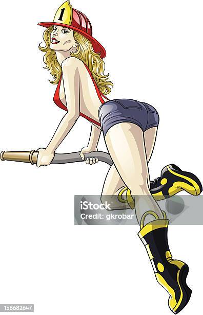 Fireman Pinup Girl Stock Illustration - Download Image Now - Firefighter, Pin-Up Girl, Fire - Natural Phenomenon