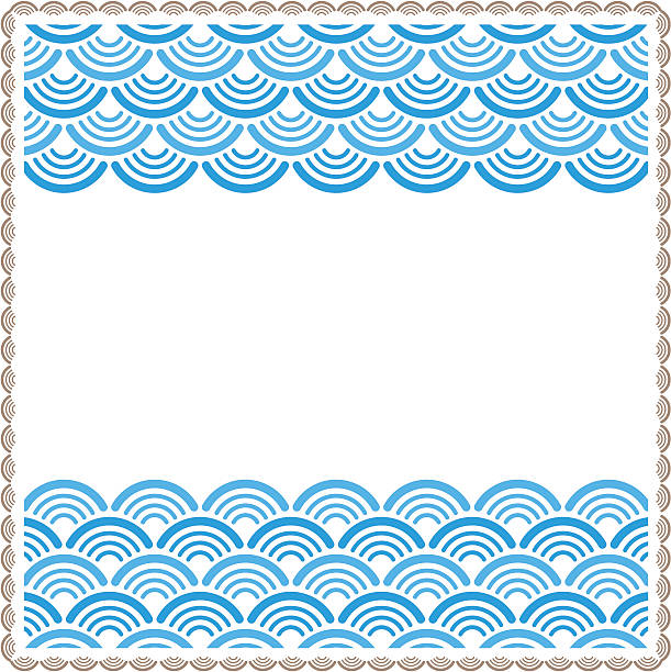 Oriental traditional wave pattern frame Oriental traditional wave pattern frame seigaiha stock illustrations