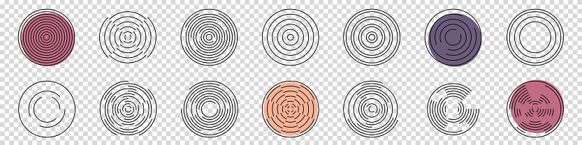 istock Concentric Vortex Circles - Thin Line Vector Illustrations Isolated On Transparent Background 1586834988