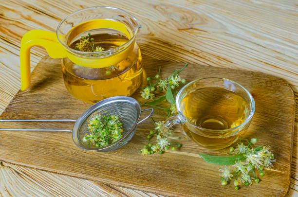 istock Green herbal tea with linden flowers 1586843948