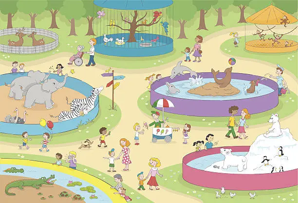 Vector illustration of The Zoo kids scene