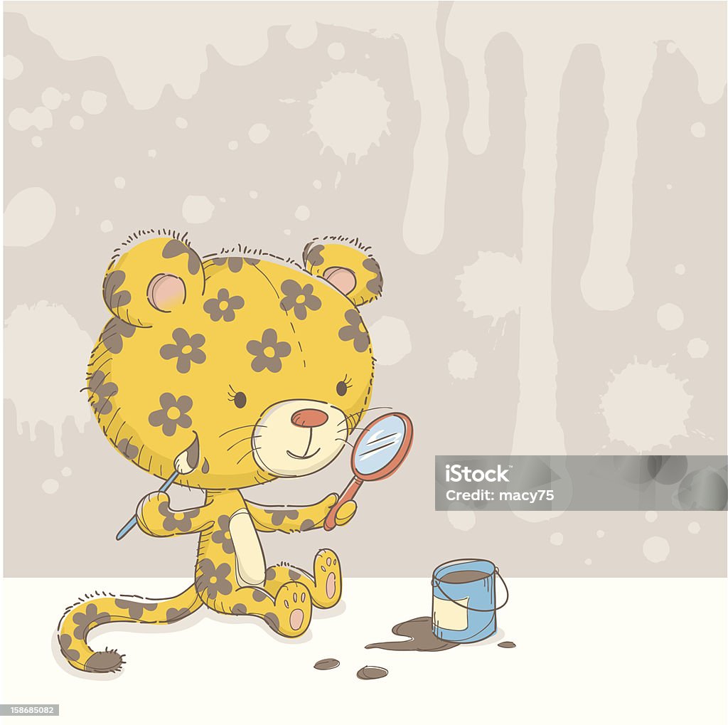 Leopard can't change his spots? Cute little leopard painting flowers on herself. Leopard stock vector