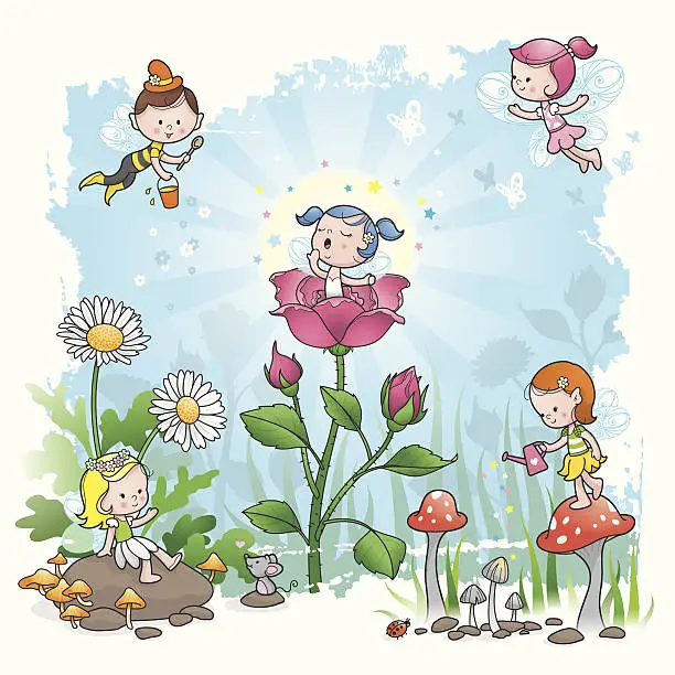 Vector illustration of Fairy Tale morning flower elf