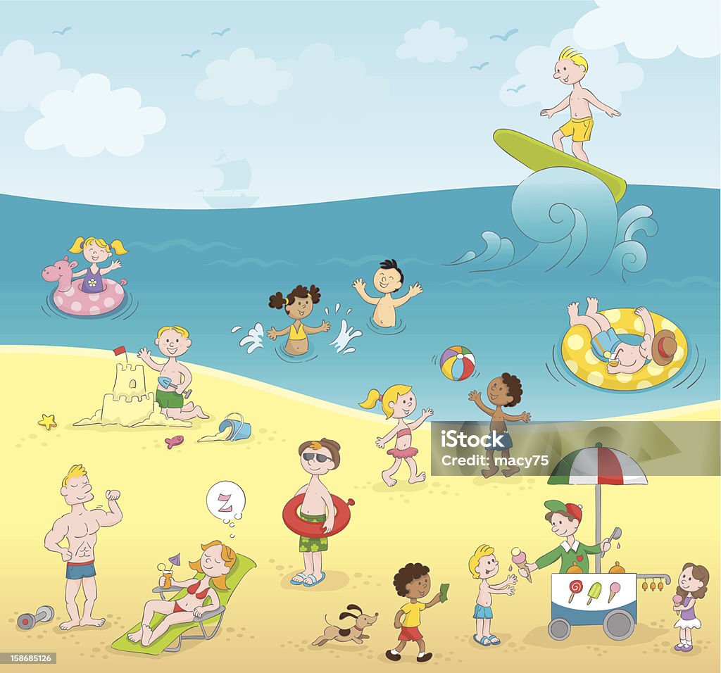 Summer kids playing beach [5 Millionth approved iStock file] A fun day at the beach. Ice Cream stock vector