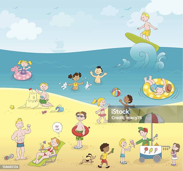 Summer Kids Playing Beach 5 Millionth Approved Istock File Stock Illustration - Download Image Now